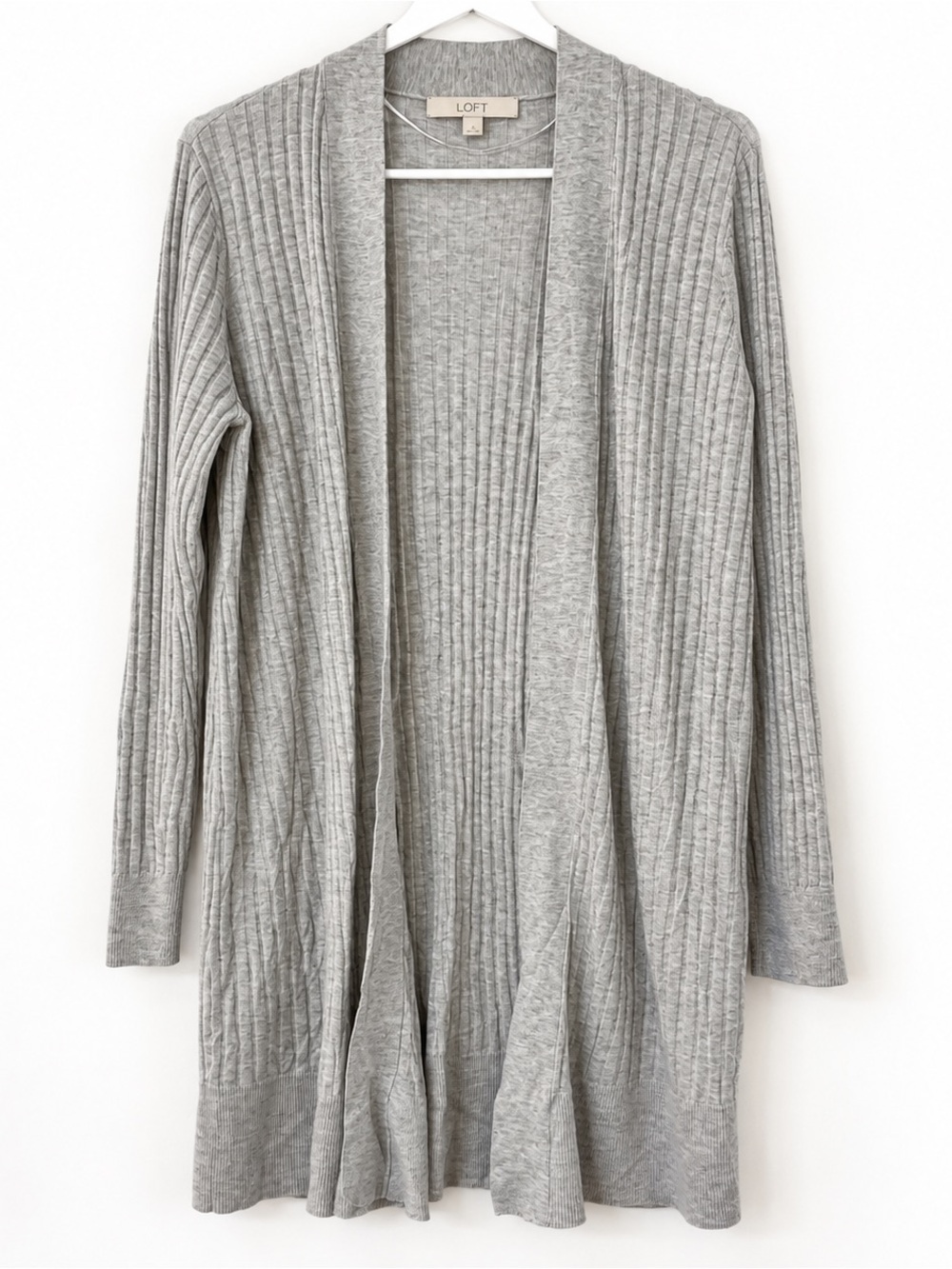 LOFT Light Gray Ribbed Open-Front Women's Cardigan